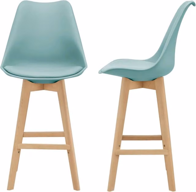 Set di 2 Sgabelli da Bar Lublin en.casa con Seduta Imbottita in Ecopelle Verde Menta e Gambe in Faggio