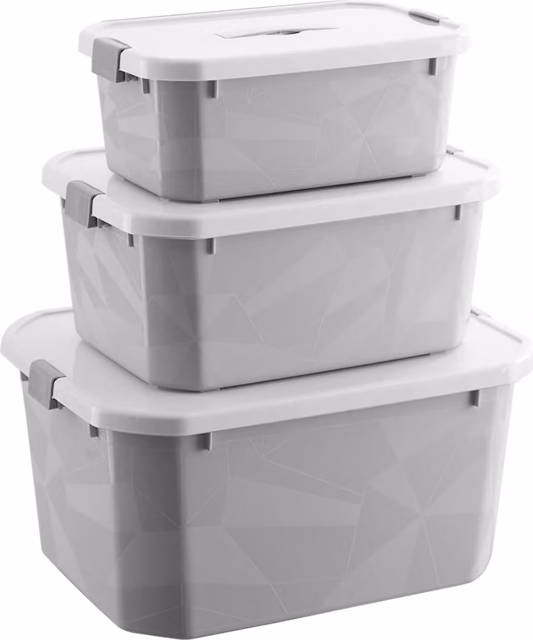 Scatole di stoccaggio 6L/11L/22L Confezione da 3 scatole di plastica impilabili con coperchi e chiusure per la casa, la cucina e l'ufficio