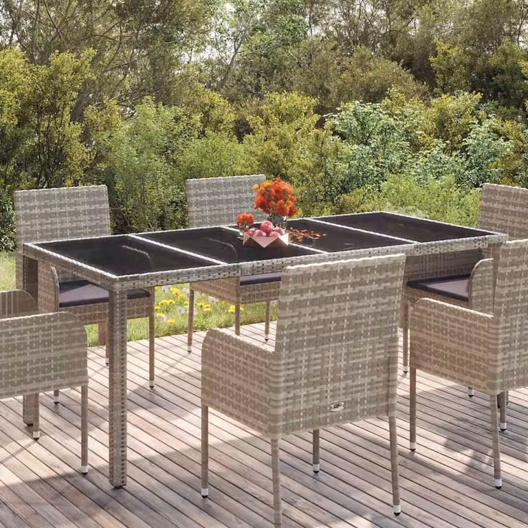 vidaXL Tavolo da Giardino Rettangolare Estendibile in Polyrattan con Piano in Vetro Grigio L: 190 cm, P: 90 cm, H: 75 cm