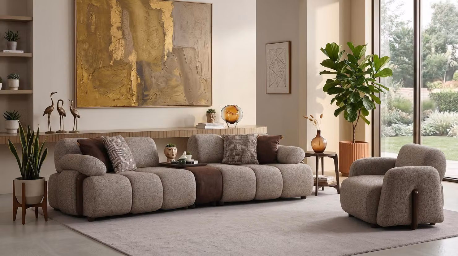 Set per soggiorno: divano a 3 posti, 2 poltrone, design moderno, colore grigio
