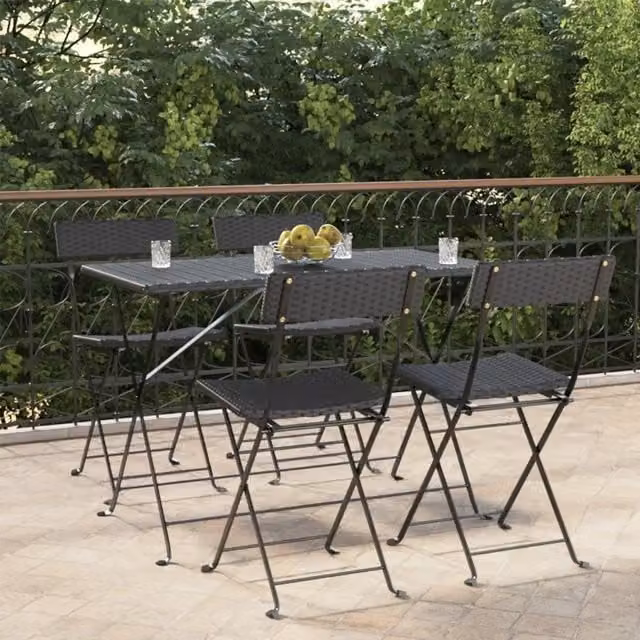 Set di 4 sedie pieghevoli vidaXL in polyrattan e metallo nero per giardino e terrazza