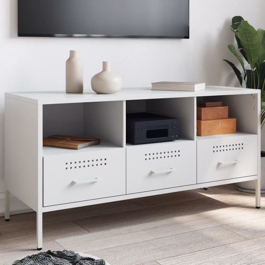 Mobile TV vidaXL Bianco in Metallo e MDF L: 100,5 cm, P: 39 cm, H: 50,5 cm