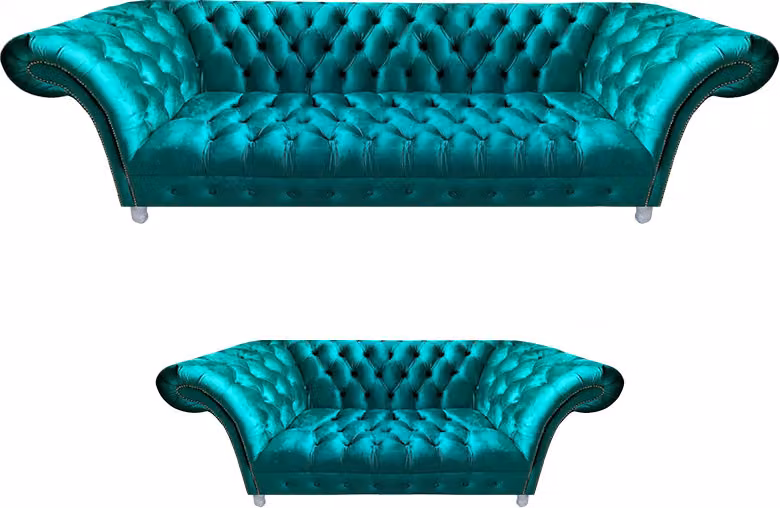 Chesterfield Polster Möbel 2x Sofas Blau Sitzmöbel Wohnzimmer Garnitur