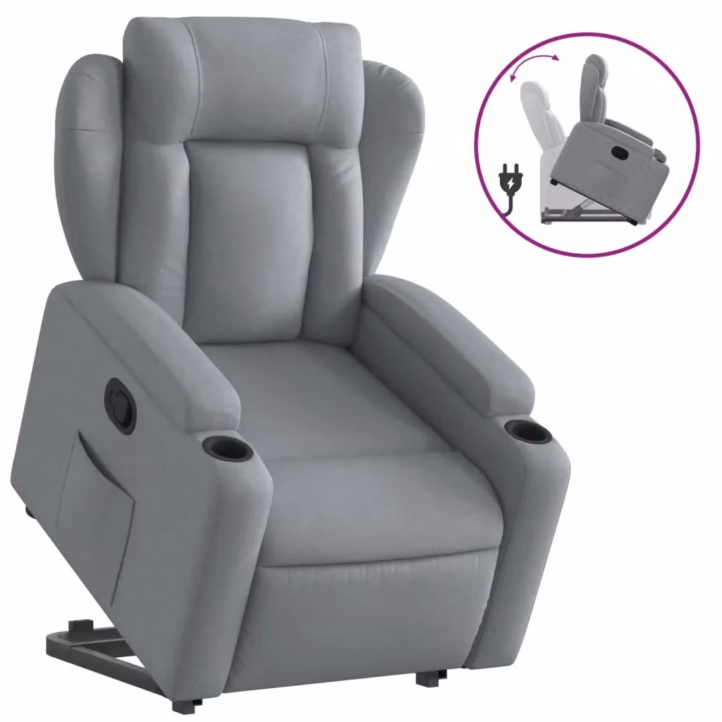Poltrona Alzapersona Reclinabile vidaXL Grigio con Assistenza Elettrica e Braccioli in Tessuto – 2