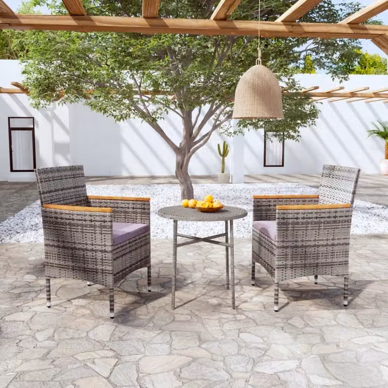 The Living Store Set da pranzo da giardino 3 pz. Set da pranzo da giardino Poly Rattan Grigio