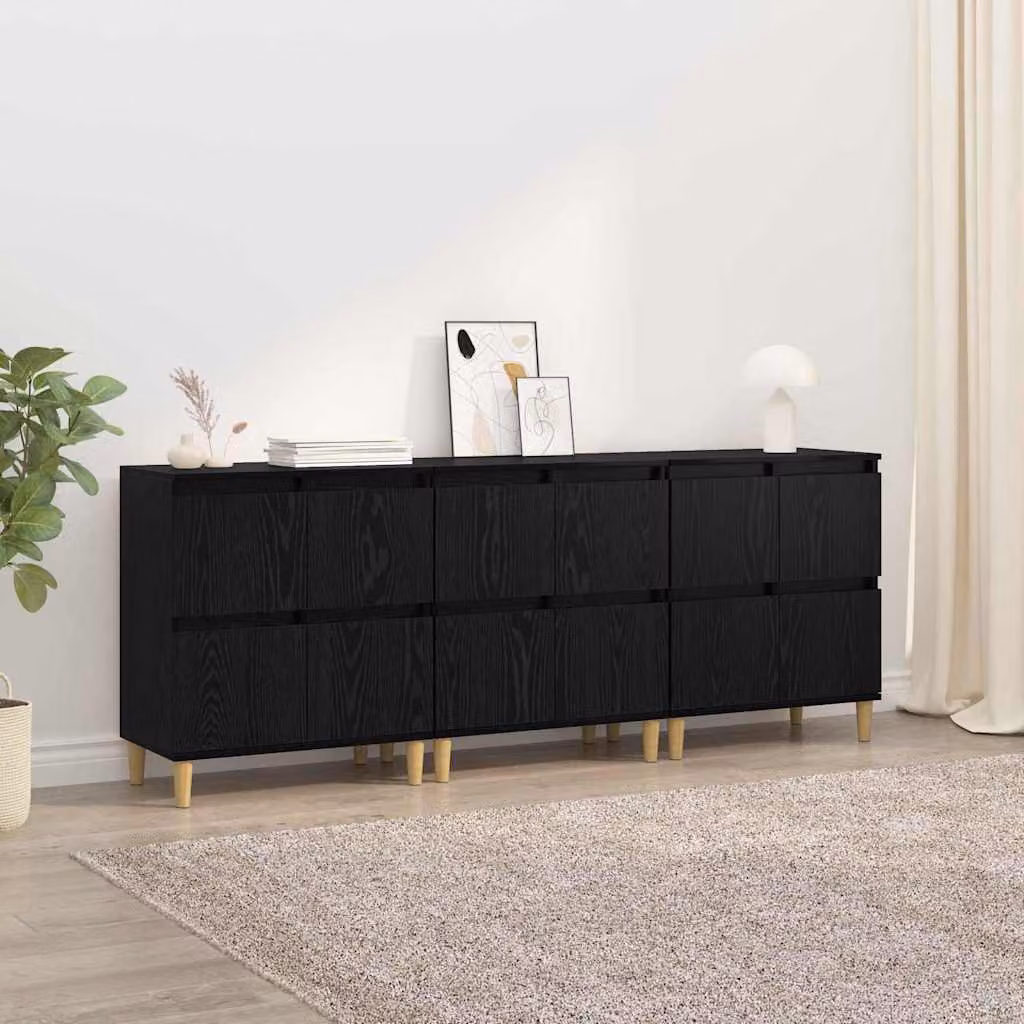 Set di 3 sideboard moderni vidaXL in rovere nero, L: 60 cm, P: 35 cm, H: 70 cm