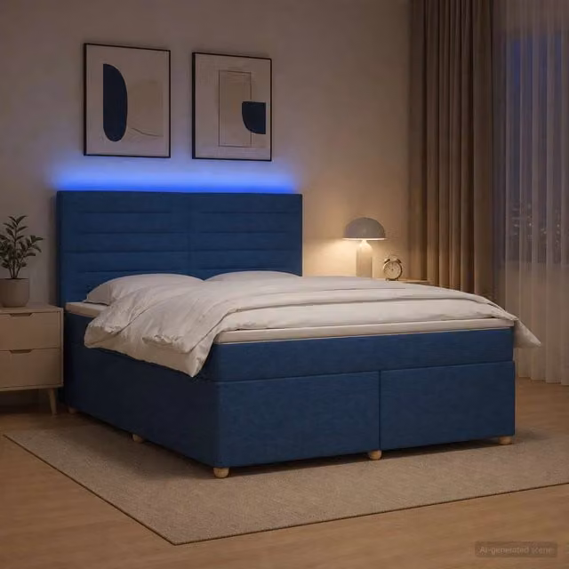 Letto box spring ibrido vidaXL con materasso a molle insacchettate e base contenitore, colore blu, L/P: 160 x 200 cm