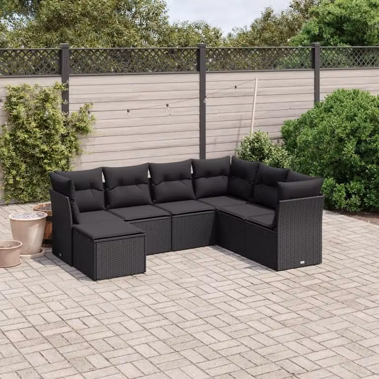 Maison Exclusive - Set da giardino 7 pezzi con cuscini in polyrattan nero