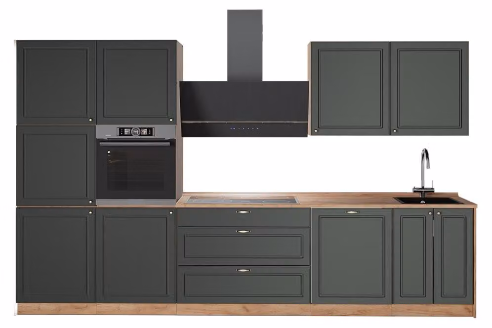 Cucina componibile Vicco Fame-Line Verde-oro rustico/Rovere dorato 340 cm, PL Rovere, Model 64601