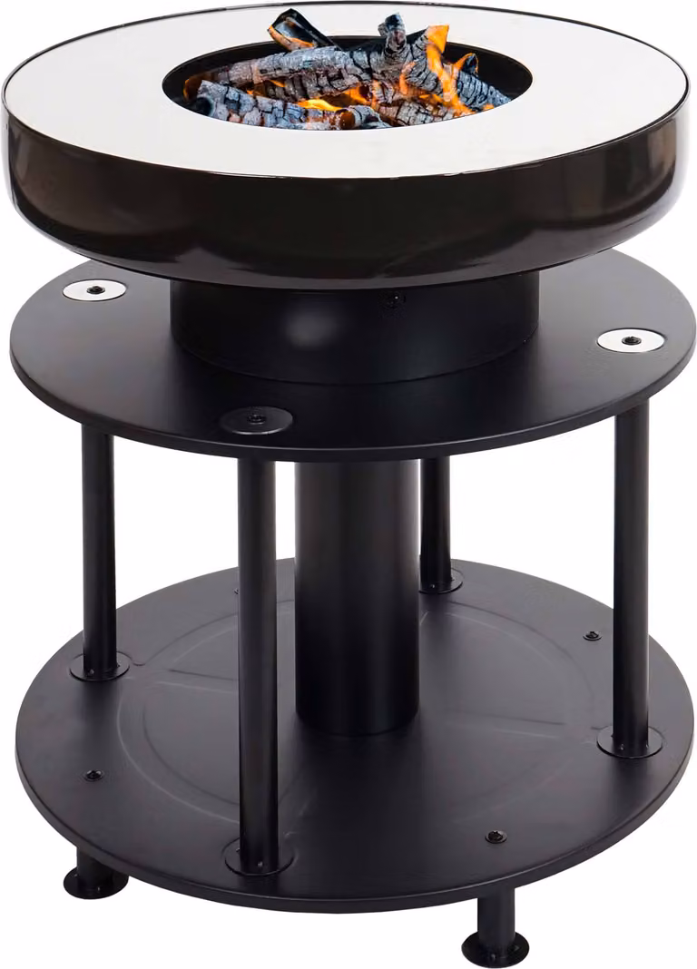 Ciotola da fuoco con griglia HWC-K95, griglia per fuochi d'artificio BBQ, ripiano per grigliare, acciaio inox smaltato Ø 56cm nero