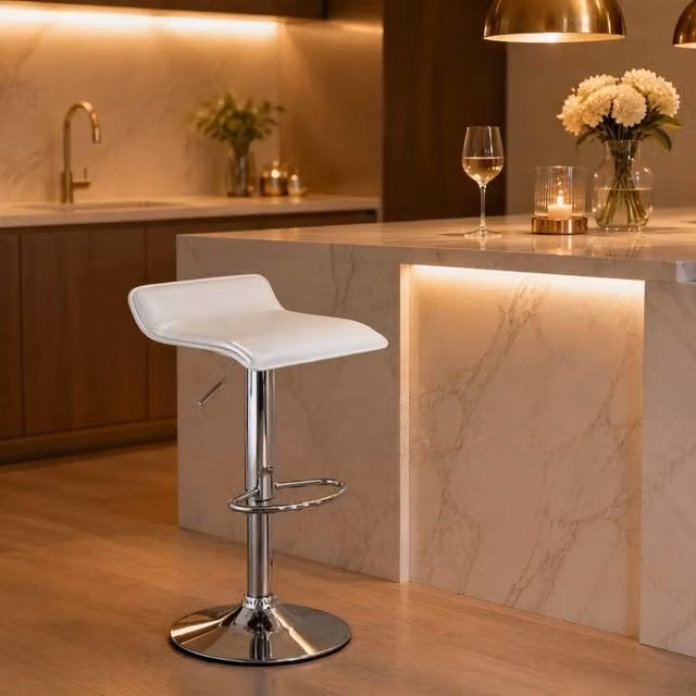 Sgabello da bar 38,5x39x84 cm bianco – girevole, regolabile, senza schienale