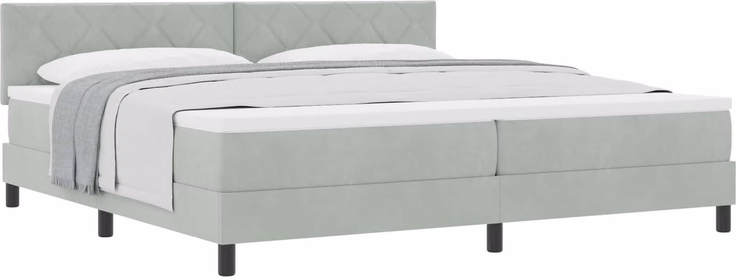 Letto a molle con materasso grigio chiaro 200 x 200 cm in velluto