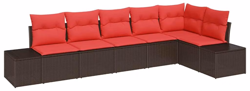Set Divano da Giardino con cuscino 6 pcs Marrone polyrattan