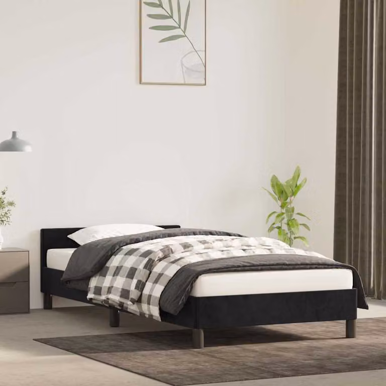 vidaXL Giroletto in Velluto Nero con Doghe in Legno L/P: 100 x 200 cm