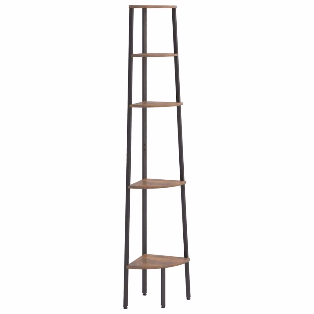 Scaffale Angolare 5 Livelli Marrone Scuro Nero 45,5x31,5x180 cm