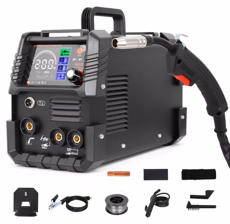 Saldatrice MIG 3 in 1 - Saldatrice combinata da 200 A - MIG a impulsi - Saldatura a gas e con filo animato - MMA/saldatura a elettrodo e TIG con modalità Lift - Display LCD - Nero