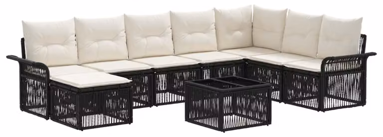 Set Divano da Giardino 9 pcs Nero polyrattan