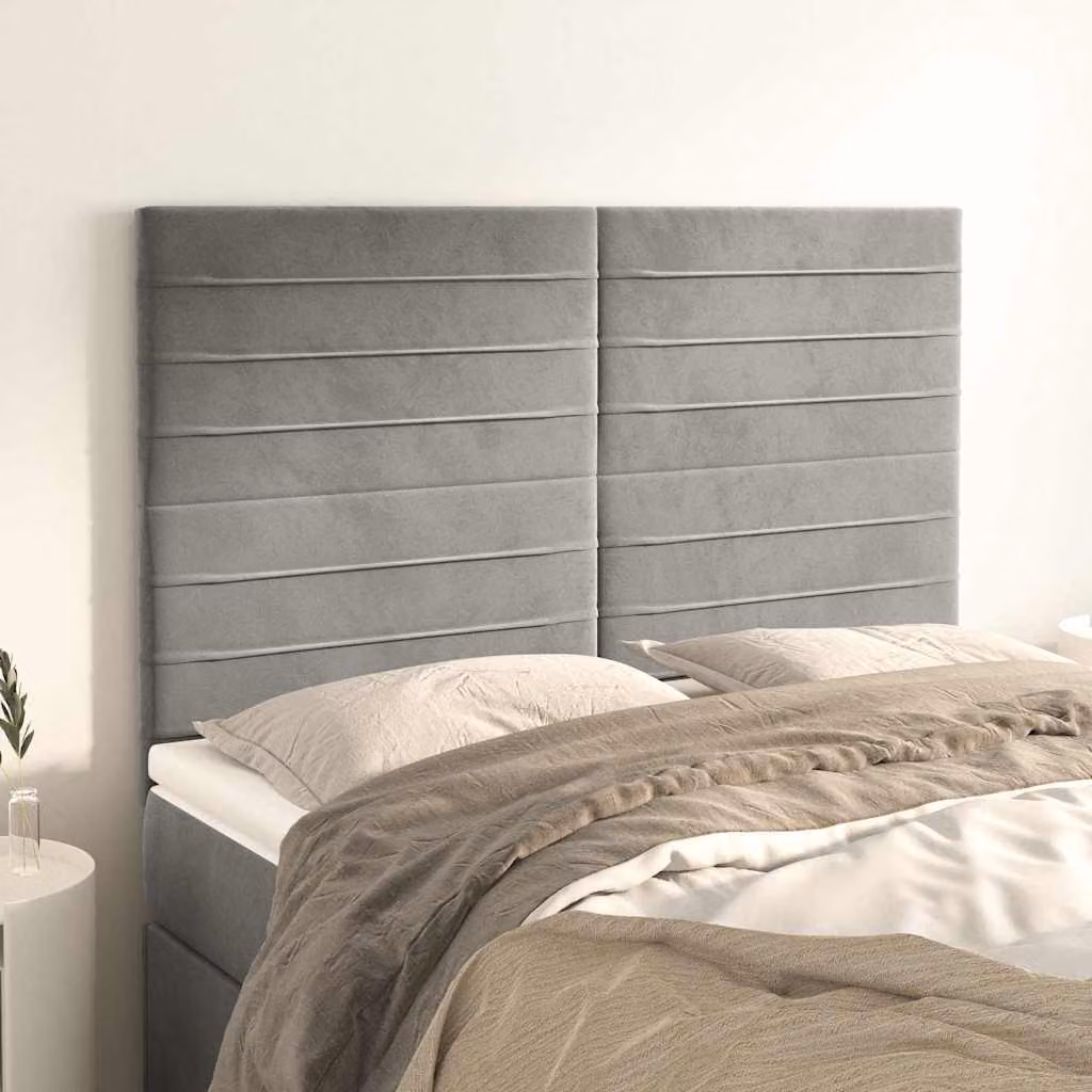 Testiera per letto vidaXL in velluto grigio chiaro, L: 144 cm, P: 5 cm, H: 118/128 cm