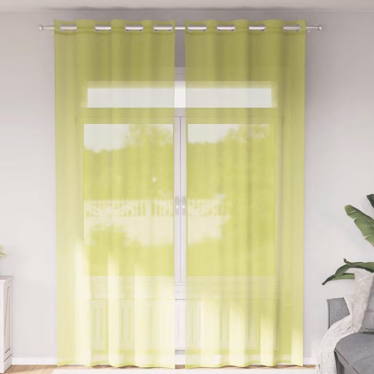 Set di 2 tende in voile semi-trasparenti vidaXL con occhielli, colore verde, L: 140 cm, H: 300 cm