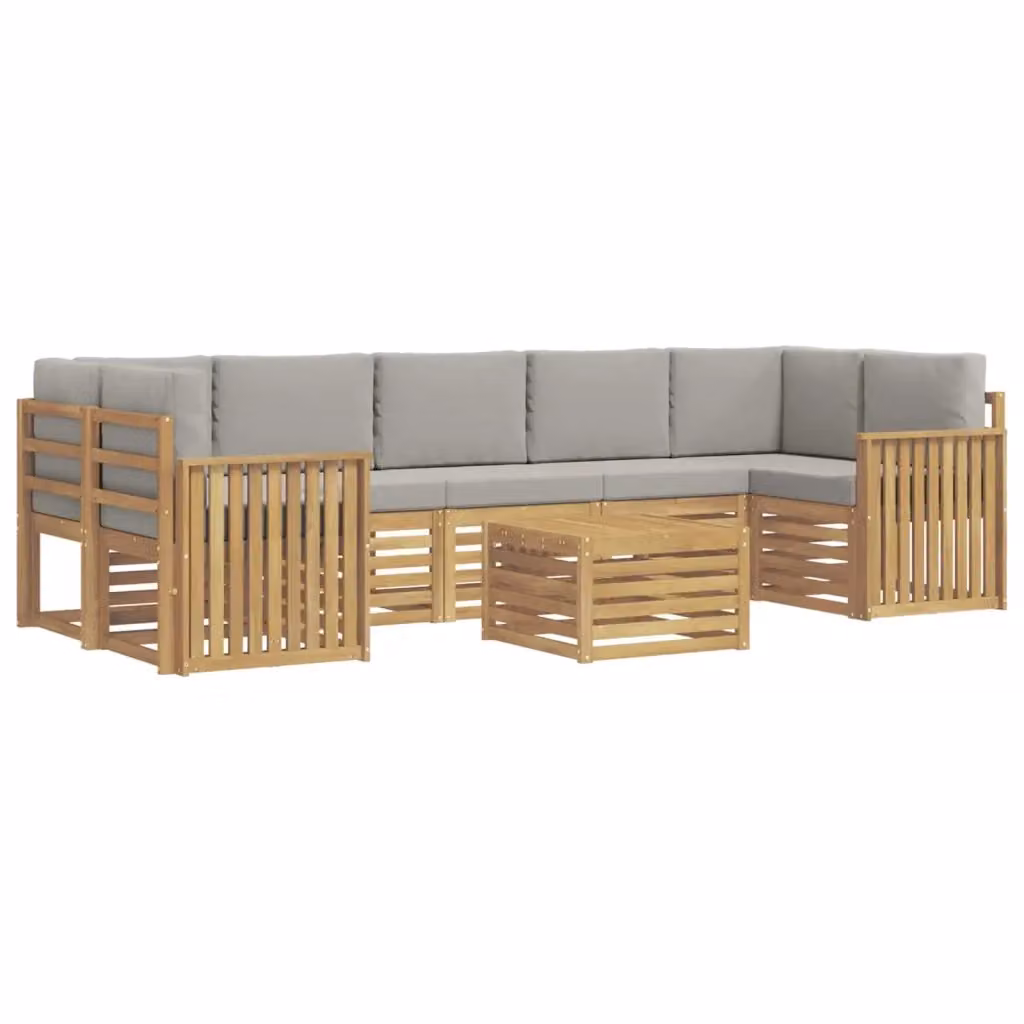Set di divani da esterno a L con tavolino vidaXL in legno di acacia bianco e grigio – 2