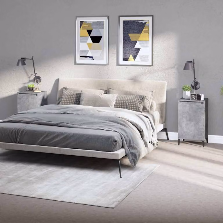 Set di 2 comodini vidaXL in legno multistrato e metallo, colore grigio cemento, L 40 cm x P 35 cm x H 70 cm