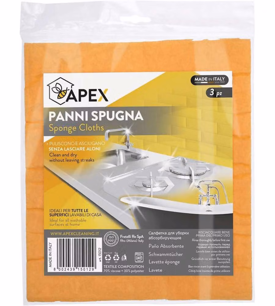 Apex Panni Spugna Sintetici Multiuso 3 Pezzi Arancione 18x19 cm