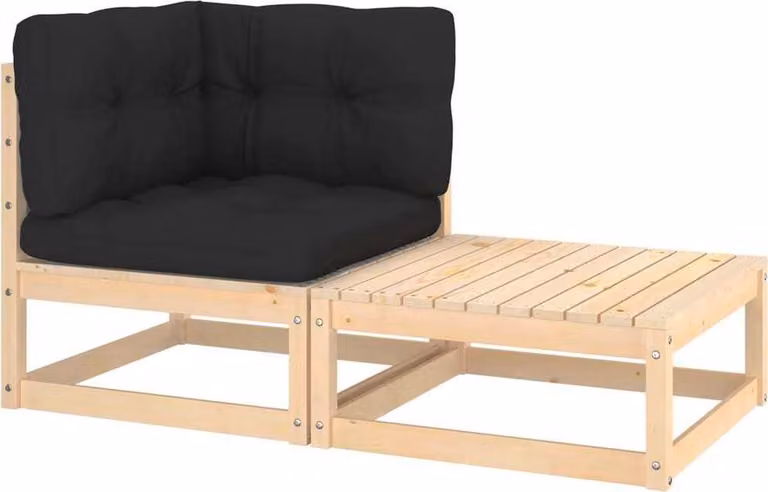 Set da lounge per giardino, composto da 2 pezzi, con cuscini, in legno massello di pino