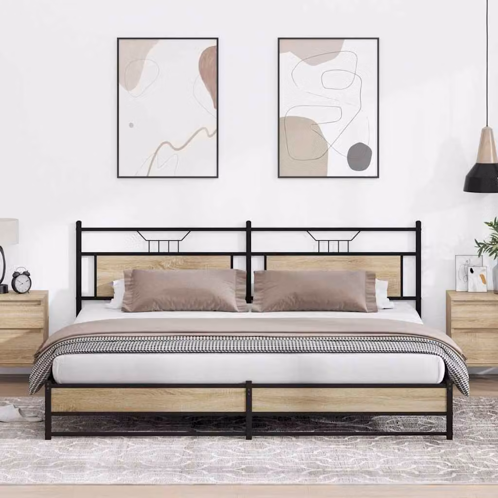 vidaXL Giroletto in Metallo e MDF Rovere Sonoma e Nero 200x200 cm