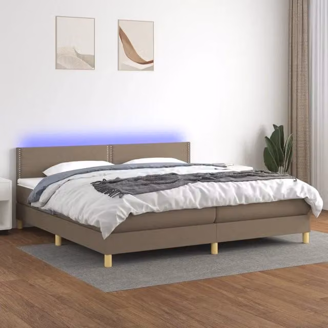 Letto a Molle Materasso e LED tortora 200x200cm in Tessuto 3133665