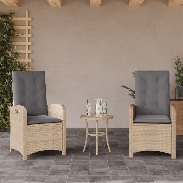 Set di 2 sedie reclinabili da giardino vidaXL in polyrattan con cuscini beige e grigi