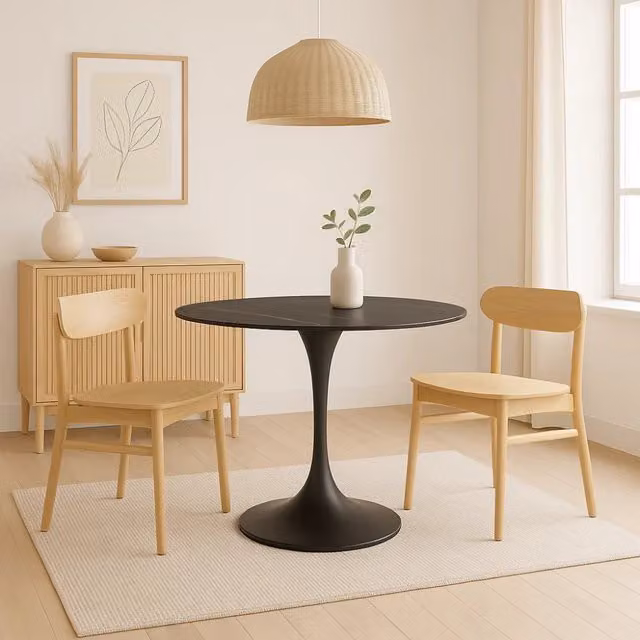 Tavolo da pranzo fisso Circe Duzzle in ceramica effetto marmo nero lucido, L 100 x P 100 x H 76 cm – 1