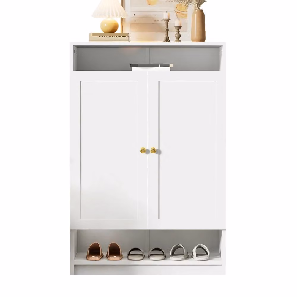Scarpiera Minimal con ante a battente bianca in legno e metallo, L: 73 cm, P: 34 cm, H: 109 cm – 2