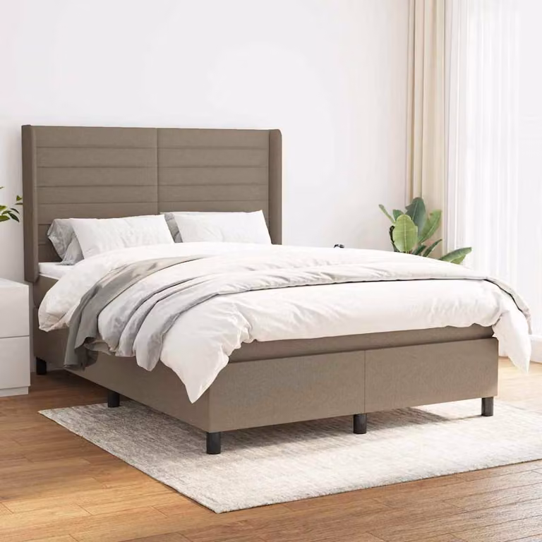 vidaXL Giroletto a Molle con Materasso in Tessuto Beige e Grigio L/P/H: 140 x 200 x 128 cm
