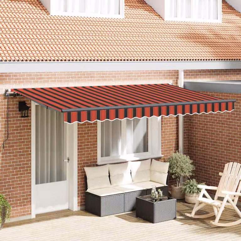 Tenda retrattile vidaXL con bracci pieghevoli in alluminio e tessuto in poliestere, Arancione e Bianco, L: 350 cm, P: 200 cm