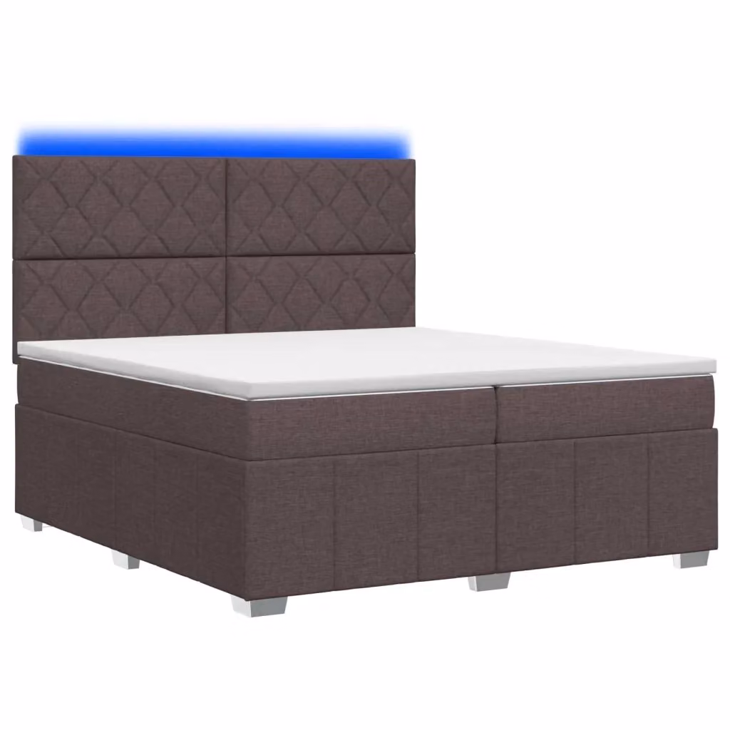 Letto Box Spring vidaXL con Materasso a Molle Pocket e Illuminazione LED, Colore Marrone e Bianco, L/P: 200 x 200 cm – 2