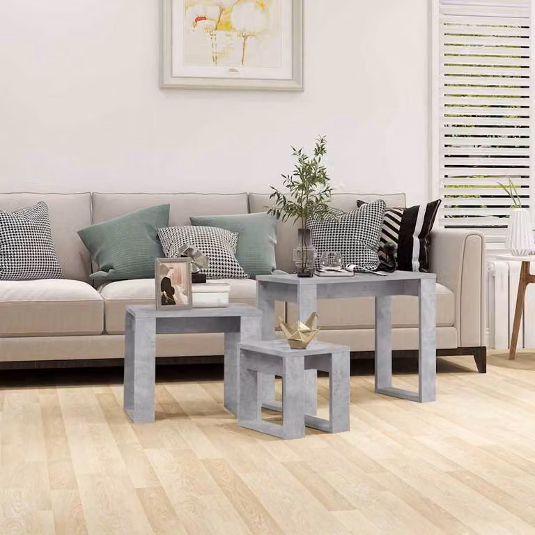 Set di 3 tavolini impilabili vidaXL in legno multistrato e MDF, design moderno quadrato, colore grigio cemento