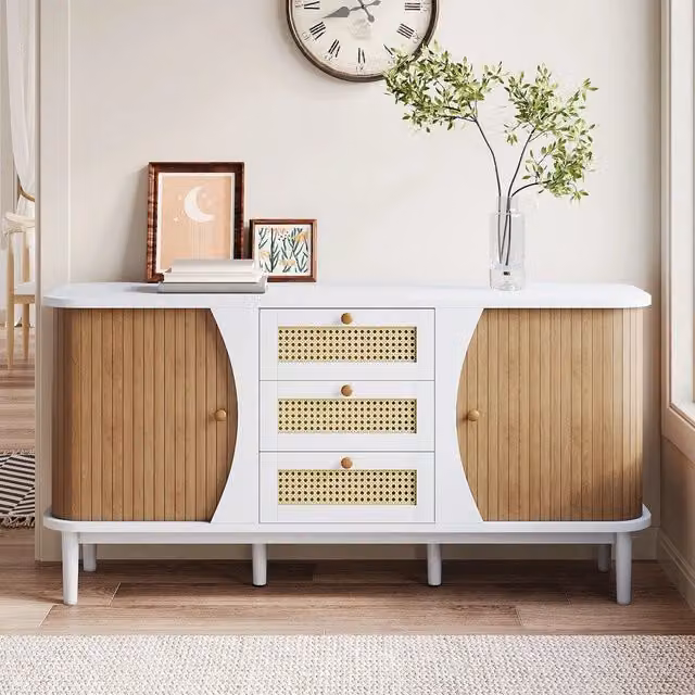 Credenza con Ante Scorrevoli e Ripiani ¨C MINIMAL ¨C Effetto Rattan