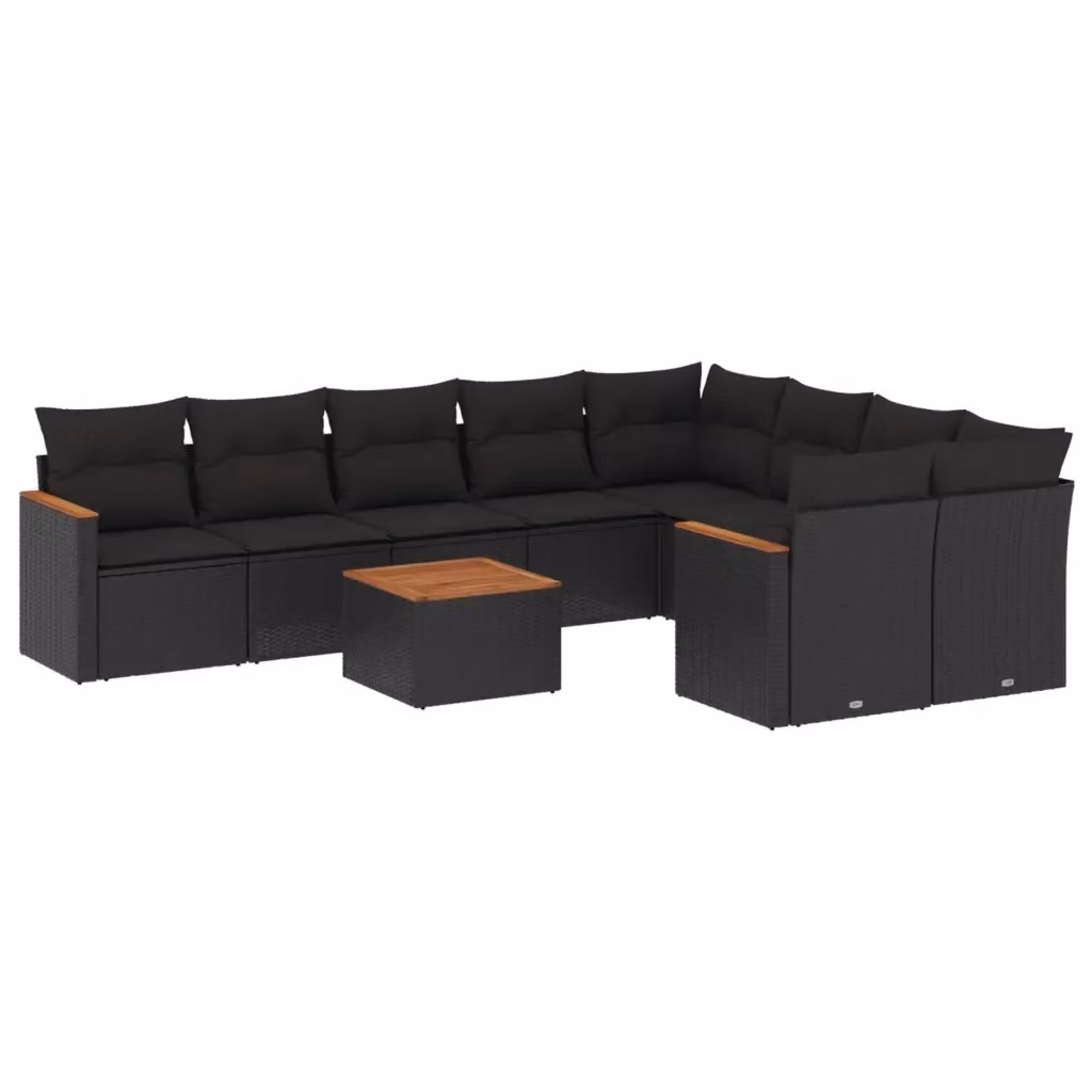 vidaXL Set Divani da Giardino 10pz in Polyrattan Nero con Cuscini e Tavolino da Esterno – 2