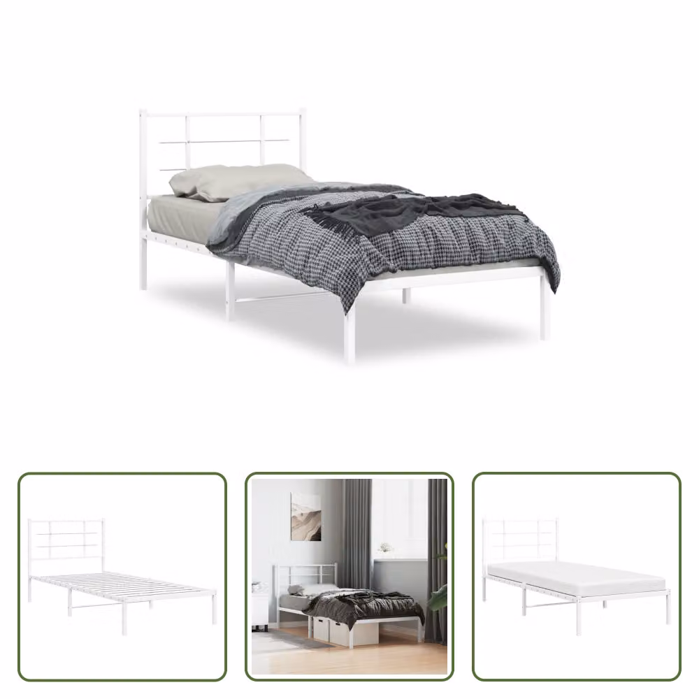 The Living Store Struttura letto con testiera in metallo bianco 90x200 cm