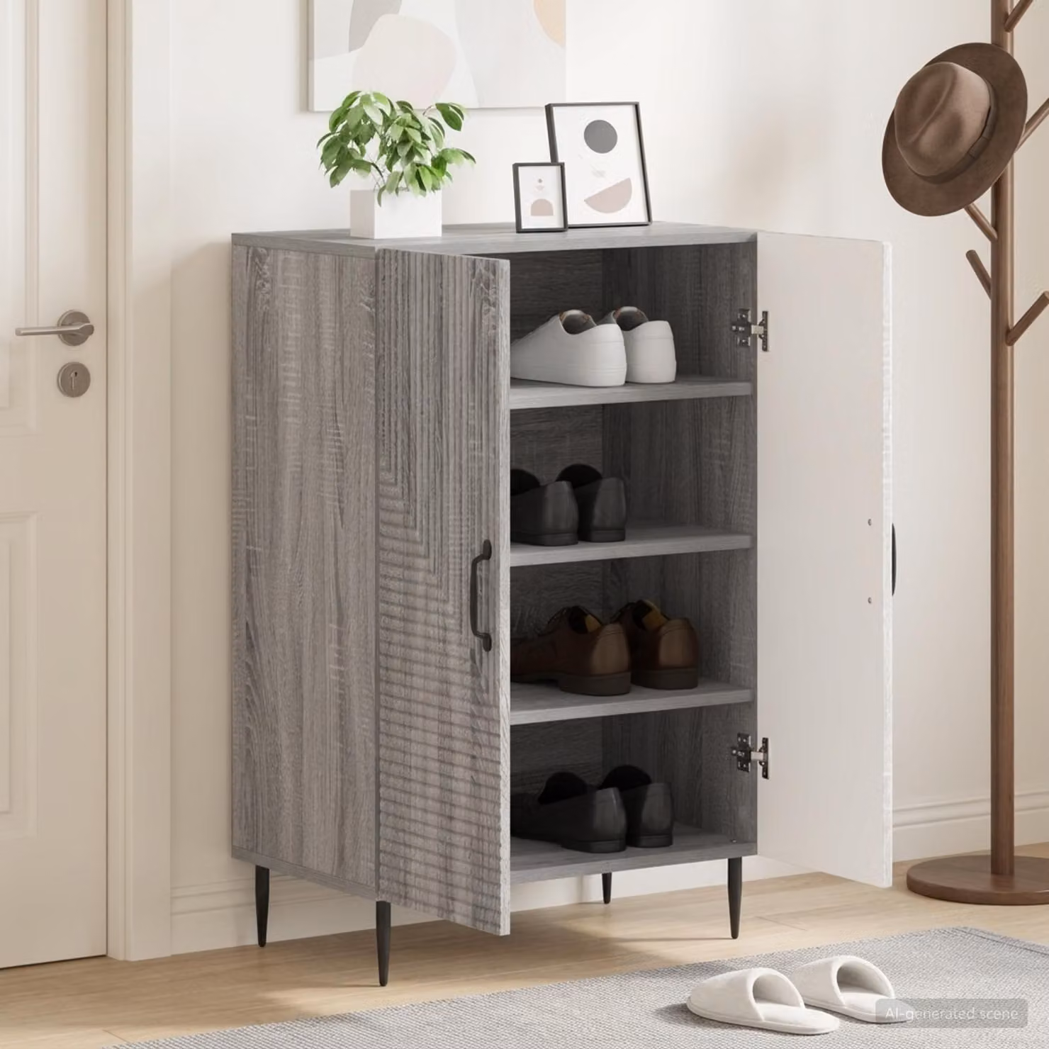Mobile porta scarpe vidaXL HAARLEM con ante a battente, grigio e nero, L: 59,5 cm, P: 39,5 cm, H: 89,5 cm