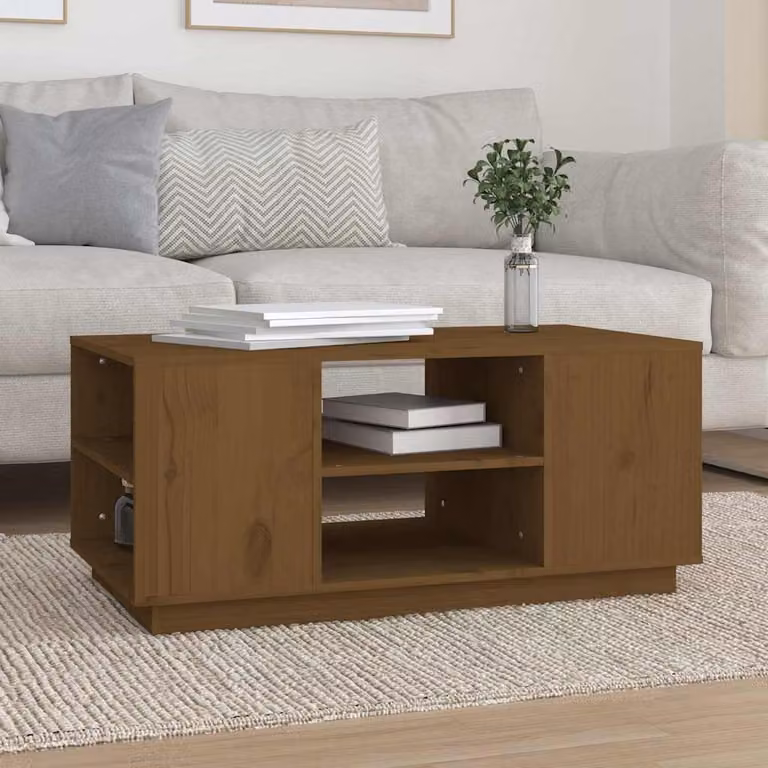 vidaXL Tavolino da Salotto in Legno di Pino Massello Rustico, Colore Marrone, L 90 cm x P 49 cm x H 40,5 cm