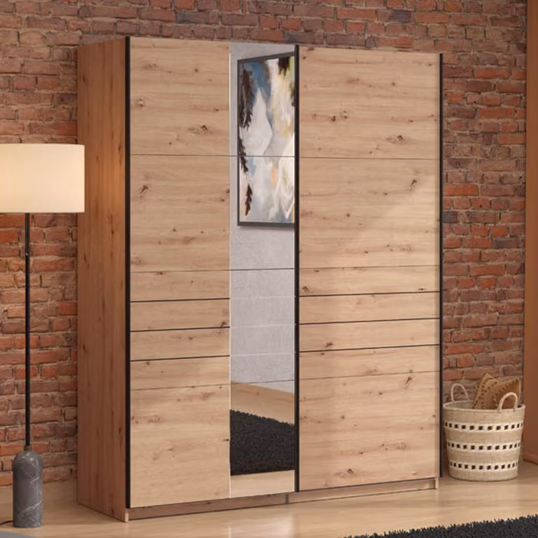 Dmora Guardaroba Grande Vialone 146x218h cm Marrone Rovere Nodi, Appendiabiti 2 Ripiani