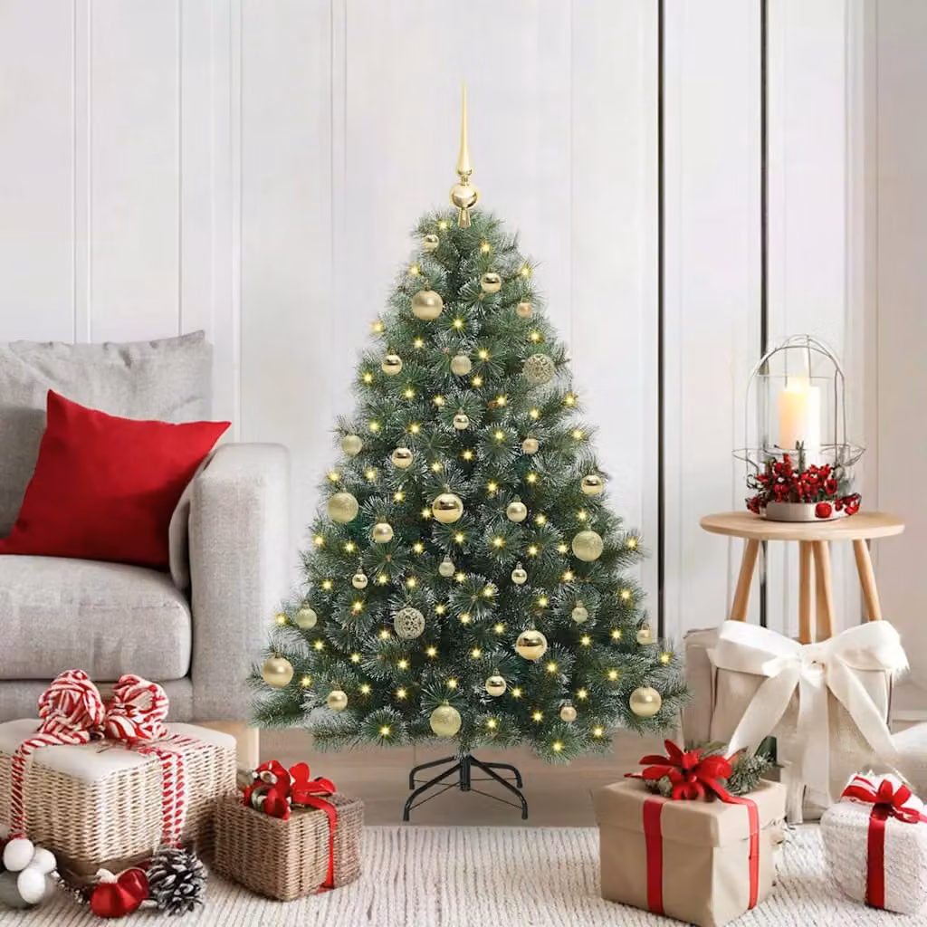 Albero di Natale artificiale moderno vidaXL verde con 150 LED luce bianca calda in PE e PVC, Altezza: 120 cm