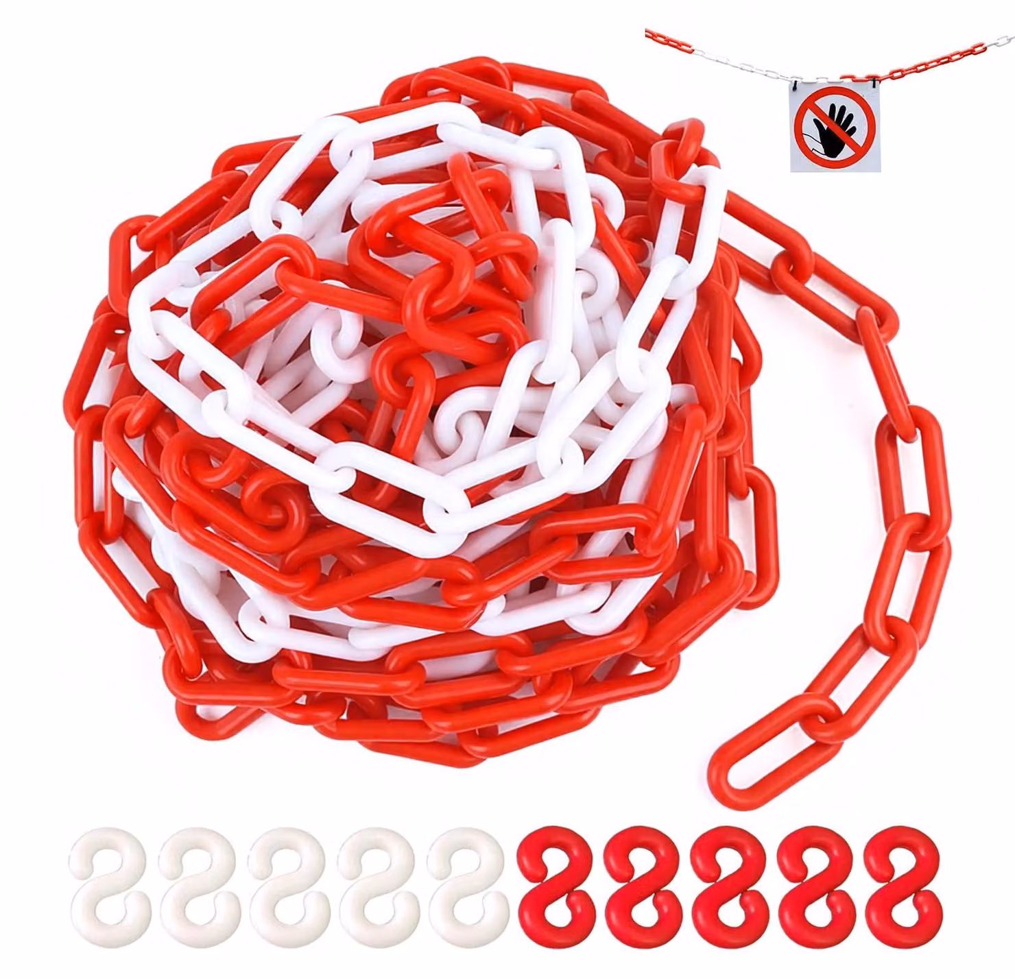 Catena di sicurezza rosso e bianco, 10 metri x 8 mm, in plastica, per cantieri edili