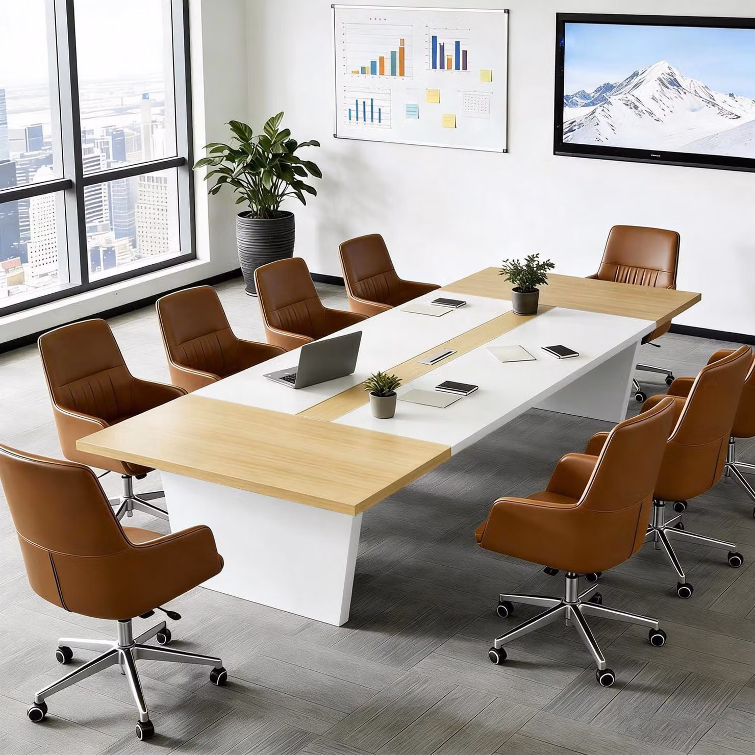 Tavolo da conferenza, ufficio, dimensioni 240x100x74 cm, colore nero e bianco, piano del tavolo spesso 2,5 cm