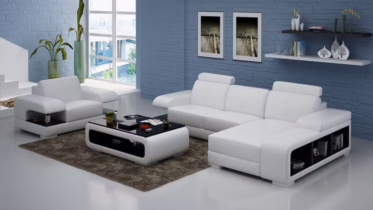 Ledersofa Couch Wohnlandschaft Ecksofa Sessel Garnitur Modern Sofa G8028E