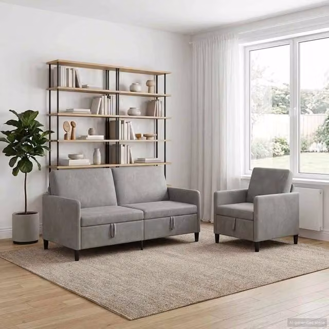 Set di Divani Moderni vidaXL in Tessuto Grigio e Nero con Seduta Sollevabile e Coperture Rimovibili – 1