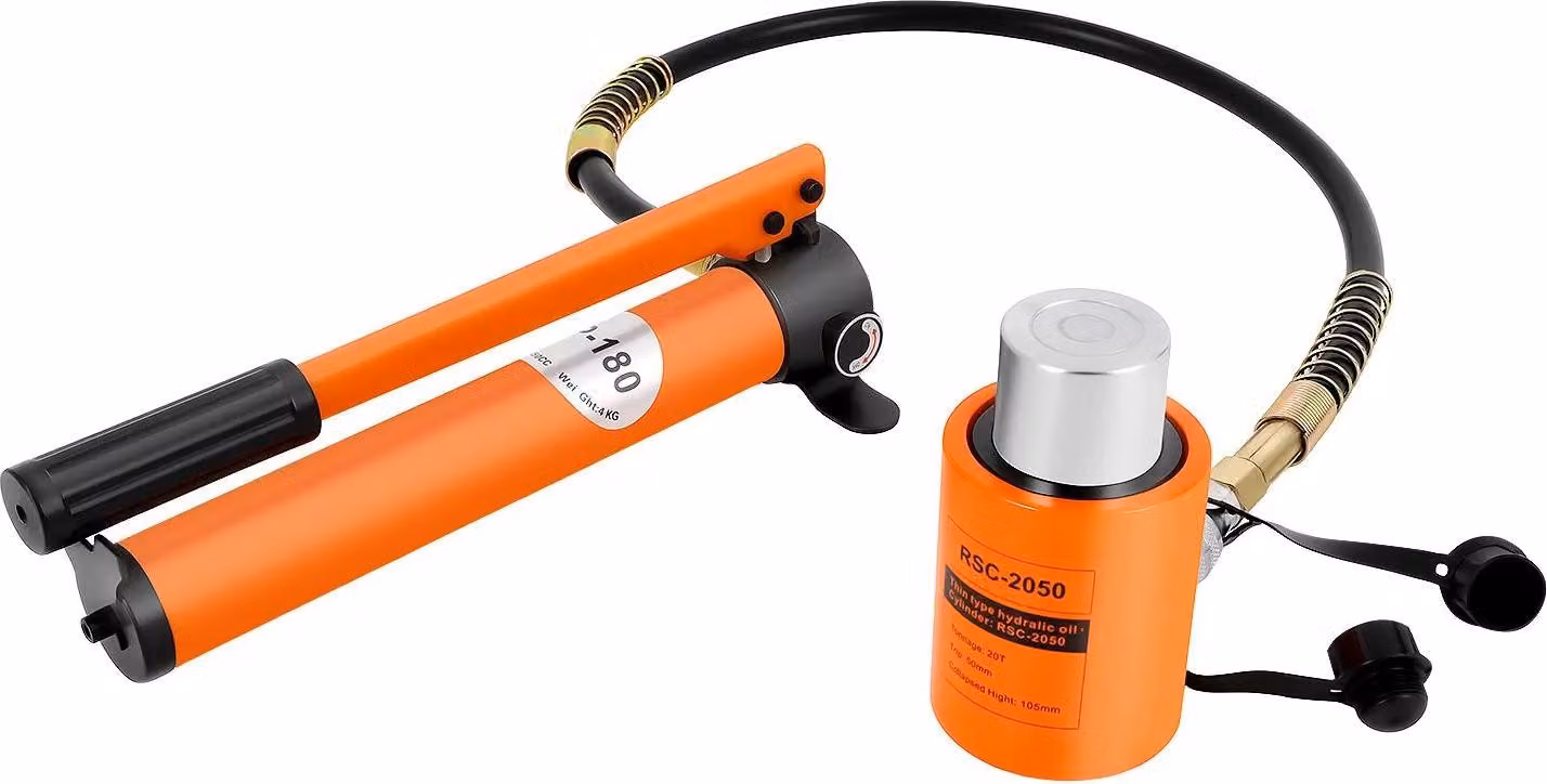 Cilindro idraulico con pompa manuale da 20 tonnellate - Modello BSC-20 + CP-180 - Pressione massima: 70 MPa - Serbatoio dell'olio: 350 ml - Materiale: acciaio - Adatto per raddrizzatura e taglio - Colore: arancione