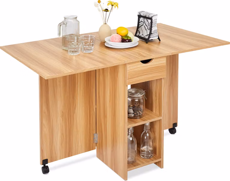 Tavolo da pranzo Mondeer Tavolo da cucina pieghevole con un cassetto e due mensole portaoggetti Tavolo da sala da pranzo Tavolo da caffè con gambe regolabili