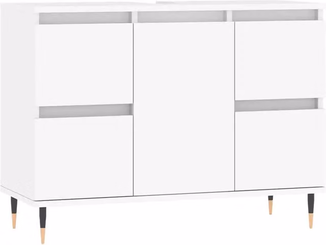Mobile da Bagno Sospeso Design In Bianco con Ante e Cassetti in Legno e Metallo L: 80 cm, P: 33 cm, H: 60 cm